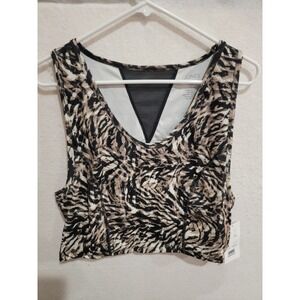 Jones New York Sport Women's 2X Animal Print Crop Top Mesh Insert Sleeveless NWT